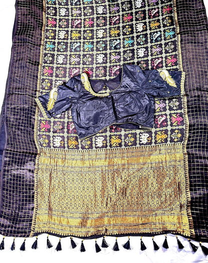 Munga Patola Silk Saree Weaving with Stitched Maggam Blouse, Mushru Satin Border, Grand Woven Pallu, Wedding Saree from 