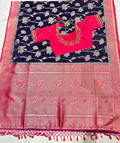 Resham Work Fancy Silk Saree with Stitched Maggam Blouse | Indian Wedding Saree | Festive Wear | Ships from USA