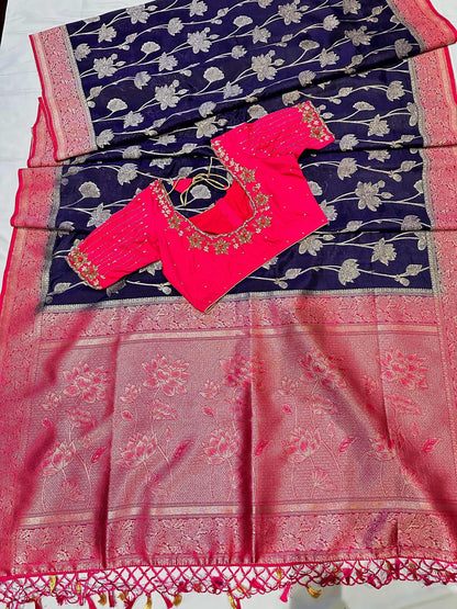 Resham Work Fancy Silk Saree with Stitched Maggam Blouse | Indian Wedding Saree | Festive Wear | Ships from USA
