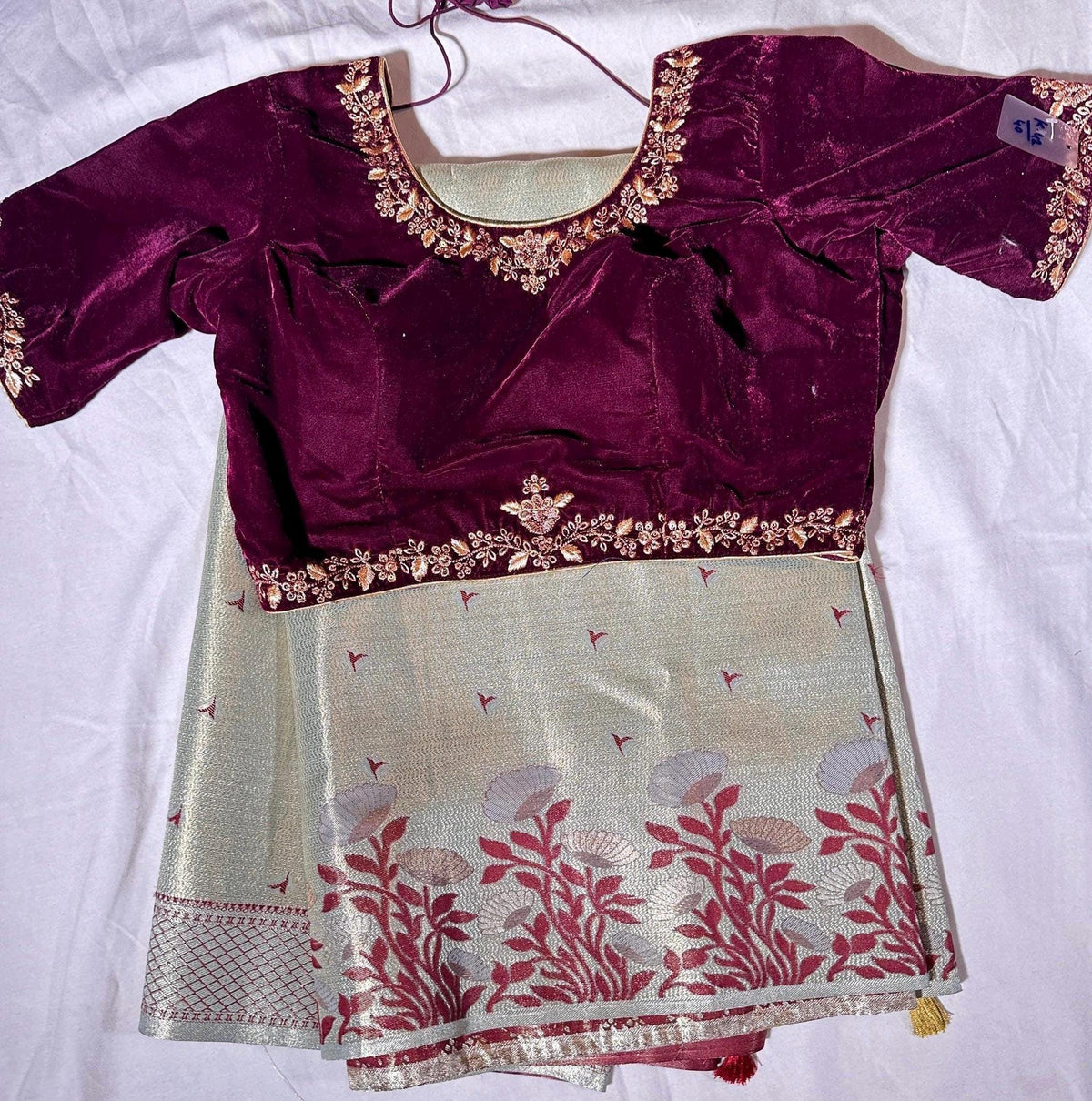 Fancy Tissue Kanjivaram Saree with Stitched Designer Embroidered Blouse, Floral Woven Saree, Indian Wedding Guest Saree,