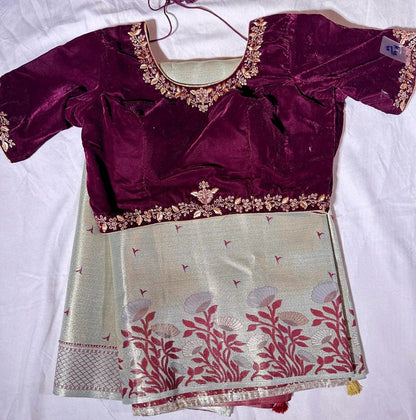 Fancy Tissue Kanjivaram Saree with Stitched Designer Embroidered Blouse, Floral Woven Saree, Indian Wedding Guest Saree,