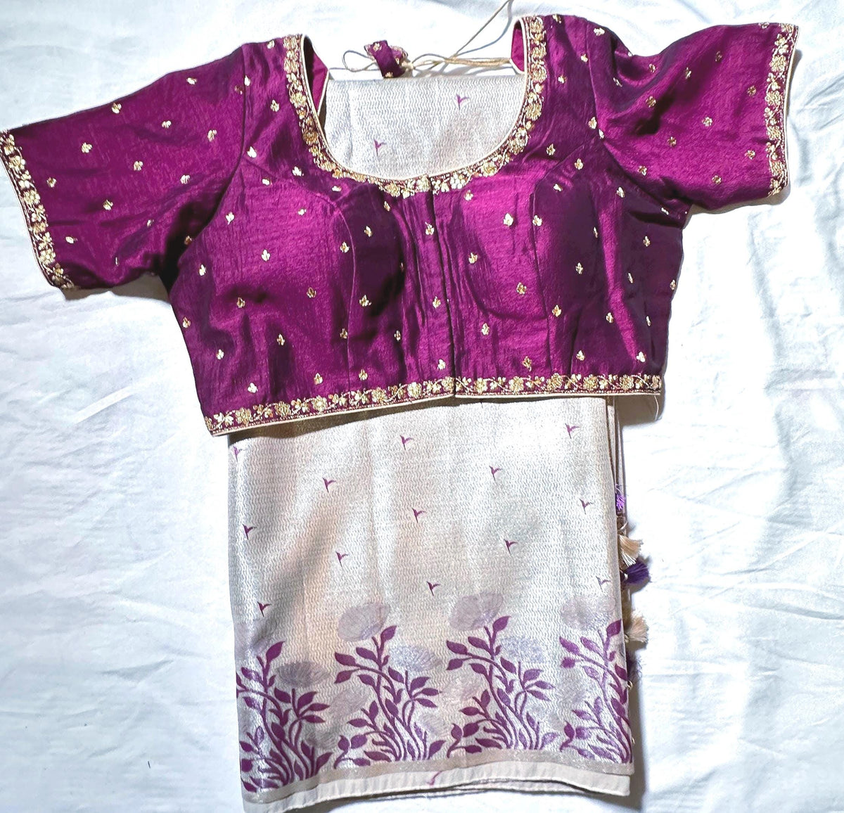 Fancy Tissue Kanjivaram Saree with Stitched Designer Embroidered Blouse, Floral Woven Saree, Indian Wedding Guest Saree,