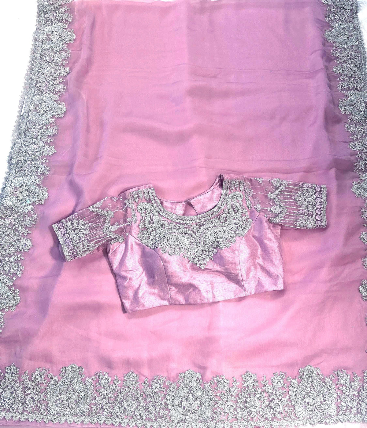 Pure Elegant Party Wear Saree with Stitched Designer Blouse