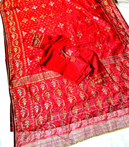 Jamdhani Kadthana Silk Sari with all over ari work with Stitched Blouse