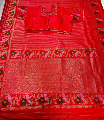 Moonga Georgette Saree with Stitched Blouse, Banarasi Meenakari Weaving & Contrast Zari Pallu - additional product photo 4