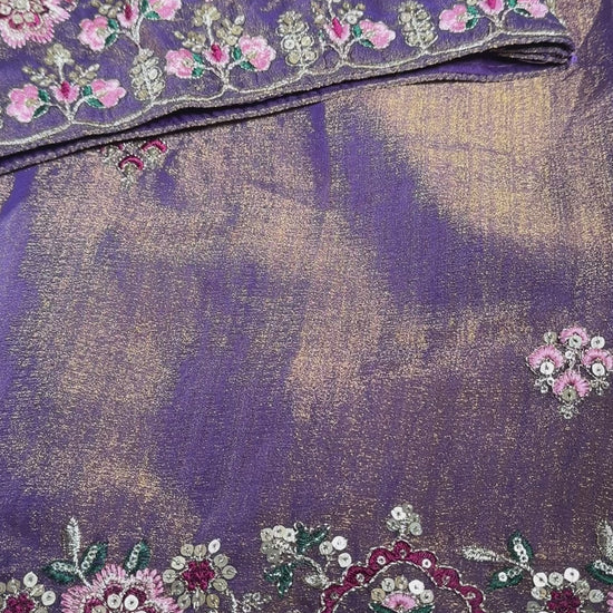 Ready-to-Wear Soft Khadi Moss Satin Silk Saree with Embroidery Sequin Work and Stitched Blouse, Fits Size 38–44, Shipping from USA