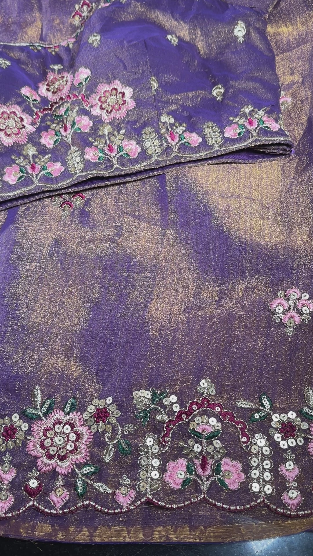 Ready-to-Wear Soft Khadi Moss Satin Silk Saree with Embroidery Sequin Work and Stitched Blouse, Fits Size 38–44, Shipping from USA