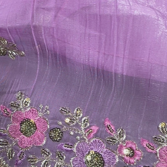 Fancy Soft Crunchy Silk Saree in Purple and Pink with Sequin Embroidery Work and Sleeveless Stitched Blouse, Party Wear Saree, Shipping from USA