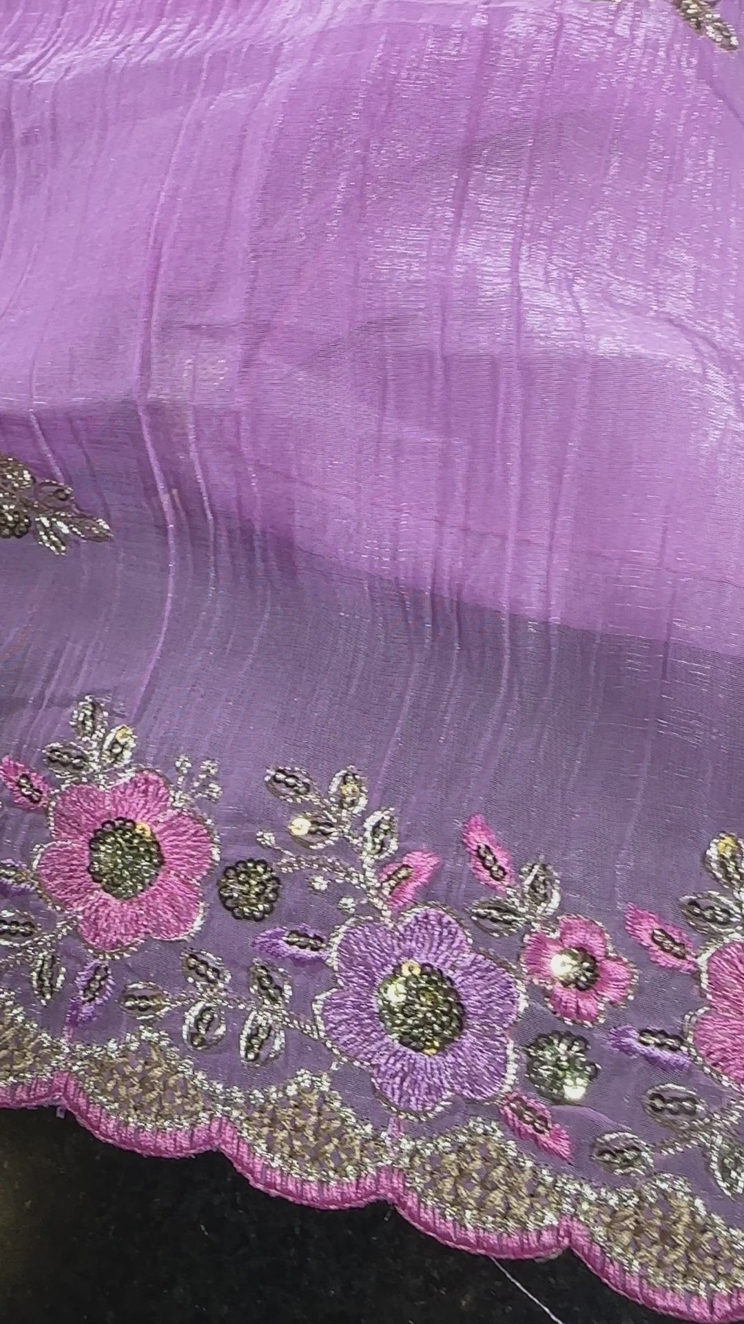 Fancy Soft Crunchy Silk Saree in Purple and Pink with Sequin Embroidery Work and Sleeveless Stitched Blouse, Party Wear Saree, Shipping from USA