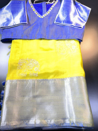 Handloom Pure Mangalagiri Silk Saree with Blouse Green| Fast Shipping from the USA Yellow Blue